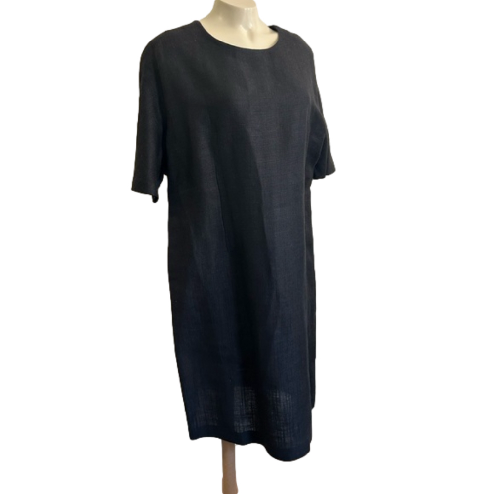 TER ET BANTINE black shift linen/ cotton dress SZ 48. Made in Italy